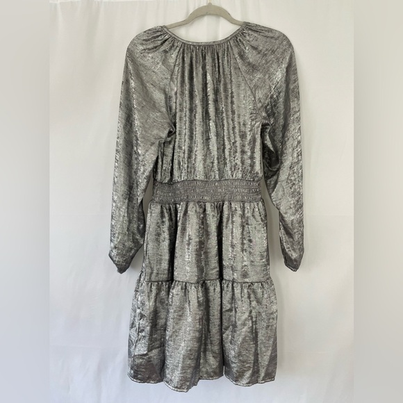 Gap Metallic Silver Smocked Shine Splitneck Mini Dress Available in Med or Large - Picture 9 of 10